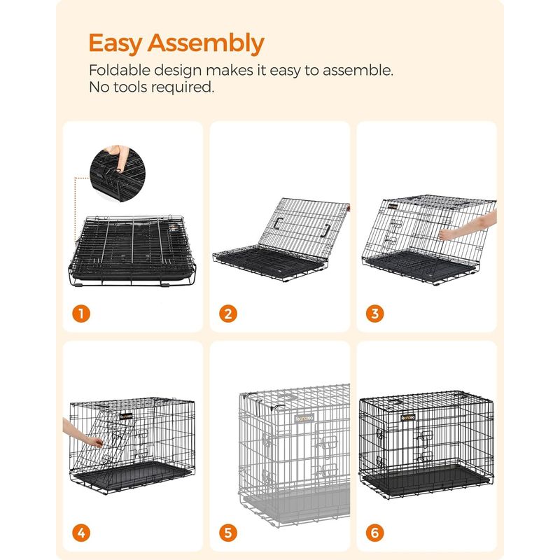 Petshop - Accesorii petshop - Culcusuri si custi - Custi interior si exterior - Cusca animale 2 usi pliabila metal tava detasabila xxl, 122x75x81 cm, transport usor, negru - Infinity.ro