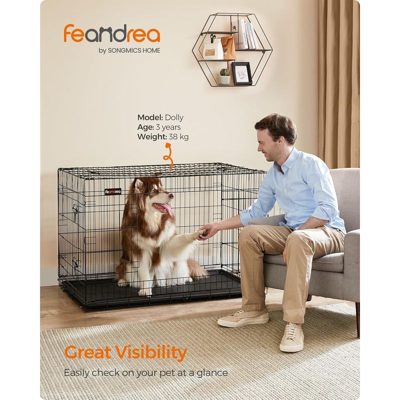 Petshop - Accesorii petshop - Culcusuri si custi - Custi interior si exterior - Cusca animale 2 usi pliabila metal tava detasabila xxl, 122x75x81 cm, transport usor, negru - Infinity.ro