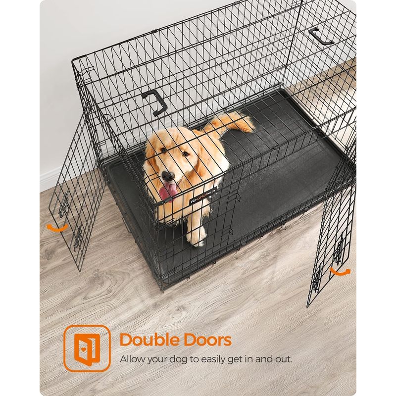 Petshop - Accesorii petshop - Culcusuri si custi - Custi interior si exterior - Cusca animale 2 usi pliabila metal tava detasabila xxl, 122x75x81 cm, transport usor, negru - Infinity.ro