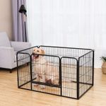 Petshop - Accesorii petshop - Culcusuri si custi - Custi interior si exterior - FEANDREA Tarc pentru caini din panouri de fier, cu usa de acces, XXL, 122x80x70cm, negru - Infinity.ro