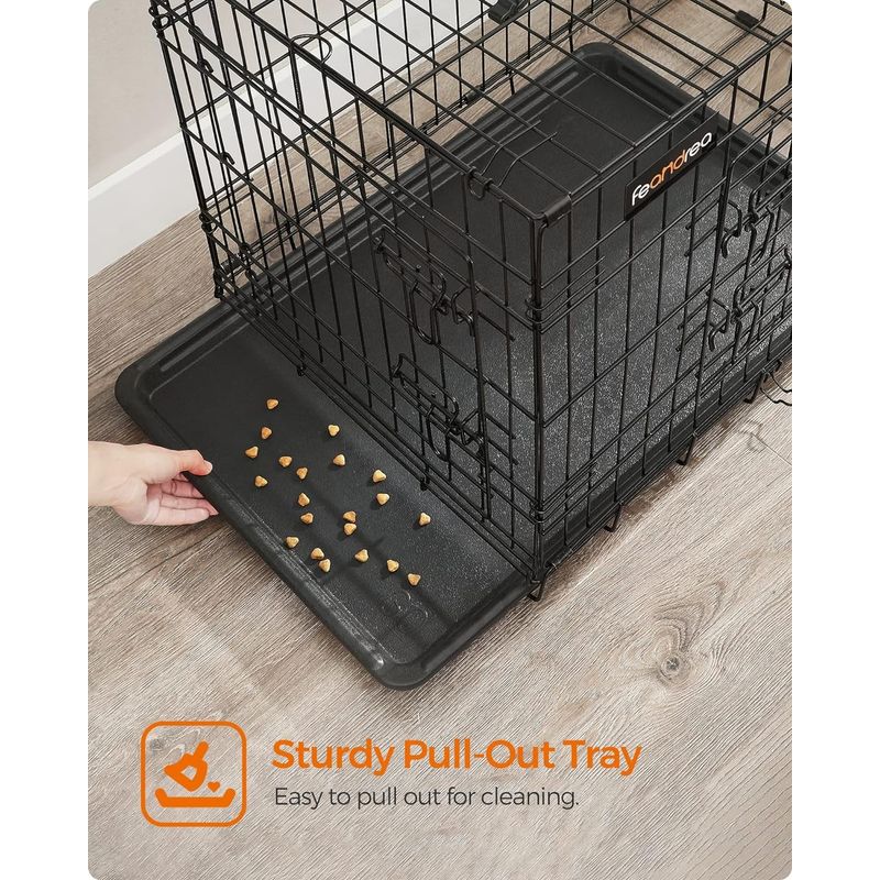 Petshop - Accesorii petshop - Culcusuri si custi - Custi interior si exterior - Cusca animale 2 usi pliabila metal tava detasabila xxl, 122x75x81 cm, transport usor, negru - Infinity.ro