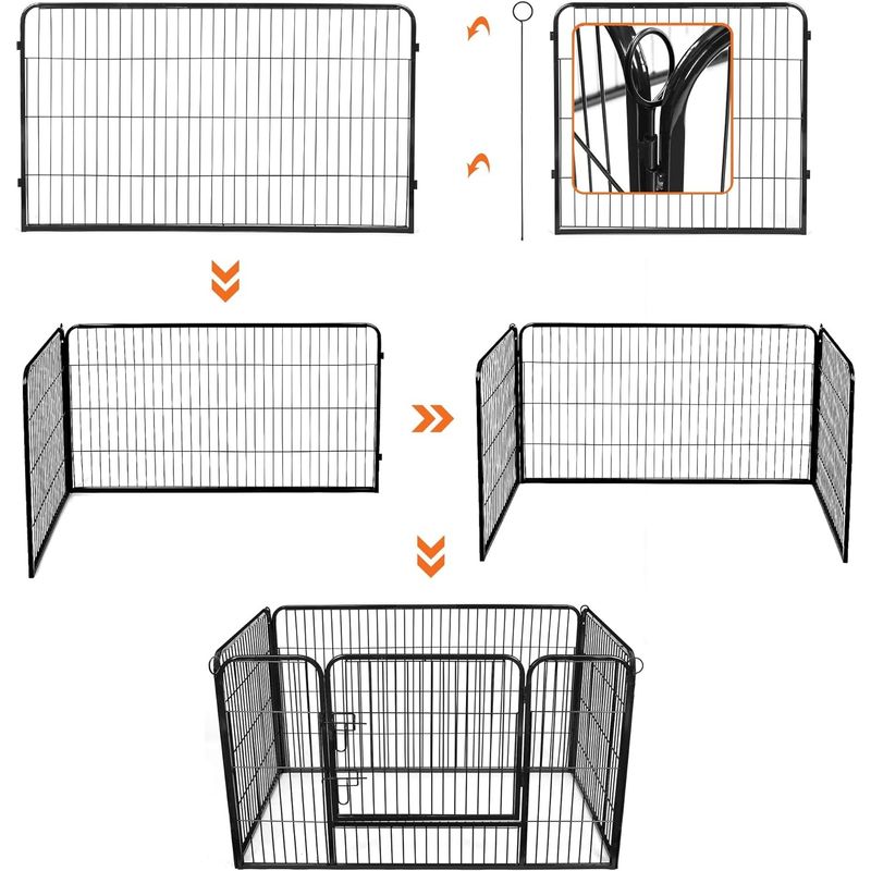 Petshop - Accesorii petshop - Culcusuri si custi - Custi interior si exterior - FEANDREA Tarc pentru caini din panouri de fier, cu usa de acces, XXL, 122x80x70cm, negru - Infinity.ro