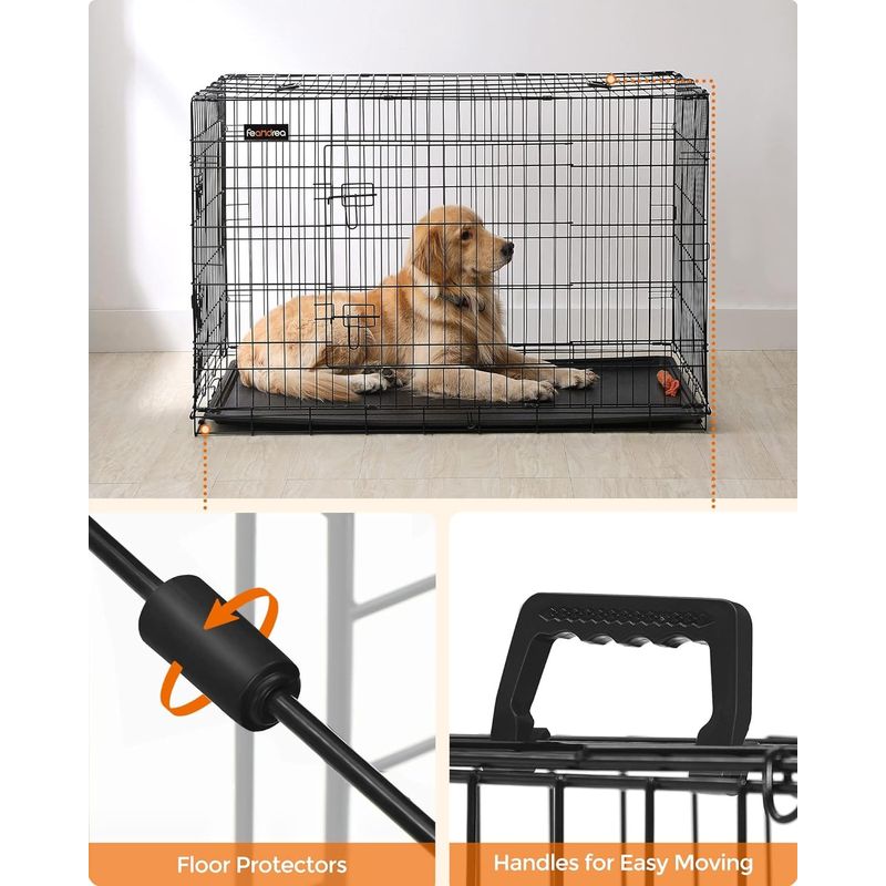 Petshop - Accesorii petshop - Culcusuri si custi - Custi interior si exterior - Cusca animale 2 usi pliabila metal tava detasabila xxl, 122x75x81 cm, transport usor, negru - Infinity.ro