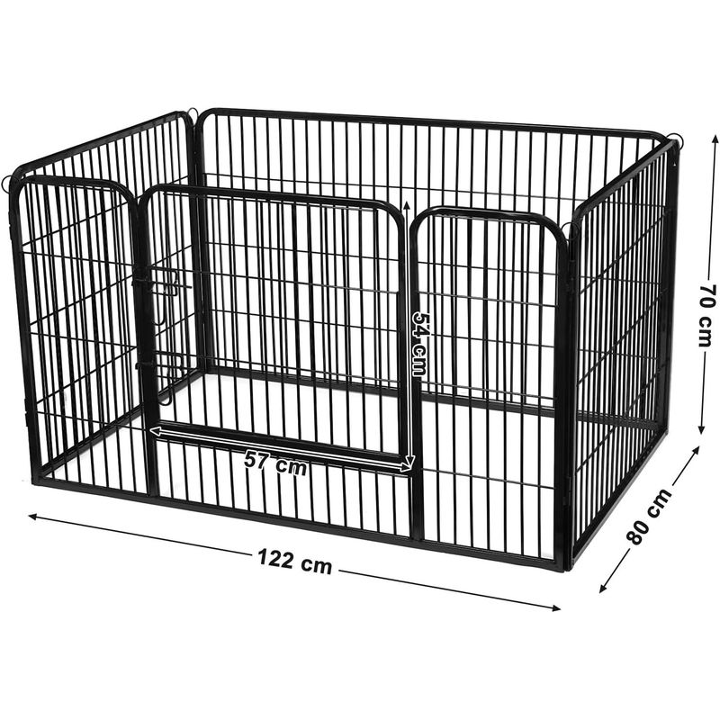 Petshop - Accesorii petshop - Culcusuri si custi - Custi interior si exterior - FEANDREA Tarc pentru caini din panouri de fier, cu usa de acces, XXL, 122x80x70cm, negru - Infinity.ro