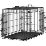 Petshop - Accesorii petshop - Culcusuri si custi - Custi interior si exterior - Cusca pentru animale, 2 usi, pliabila din metal, tava detasabila, L, 93x58x64cm, negru - Infinity.ro
