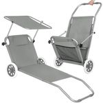 Casa si Gradina - Gradina si terasa - Mobilier exterior - Scaune si sezlonguri gradina - Sezlong pliabil pentru plaja, cu roti, parasolar reglabil si buzunar depozitare, 150x61 cm, 120 kg, gri - Infinity.ro