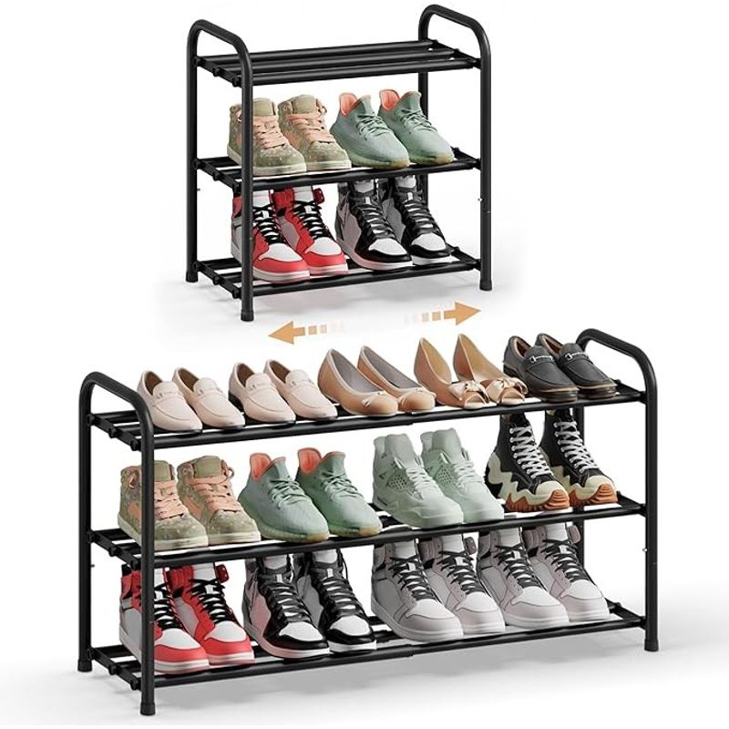 Casa si Gradina - Mobilier - Dulapuri si sifoniere - Dulapuri pantofi - Raft extensibil pentru incaltaminte, 3 niveluri, metal, pana la 12 perechi pantofi, reglabil 25x48x(44-82) cm, negru - Infinity.ro