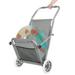 Casa si Gradina - Gradina si terasa - Mobilier exterior - Scaune si sezlonguri gradina - Sezlong pliabil pentru plaja, cu roti, parasolar reglabil si buzunar depozitare, 150x61 cm, 120 kg, gri - Infinity.ro