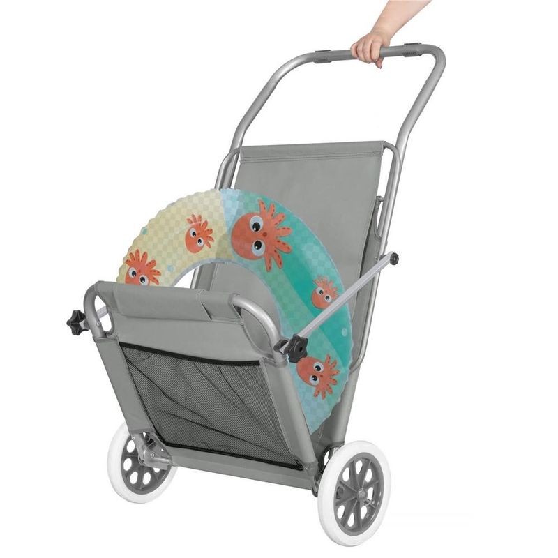 Casa si Gradina - Gradina si terasa - Mobilier exterior - Scaune si sezlonguri gradina - Sezlong pliabil pentru plaja, cu roti, parasolar reglabil si buzunar depozitare, 150x61 cm, 120 kg, gri - Infinity.ro