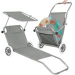 Casa si Gradina - Gradina si terasa - Mobilier exterior - Scaune si sezlonguri gradina - Sezlong pliabil pentru plaja, cu roti, parasolar reglabil si buzunar depozitare, 150x61 cm, 120 kg, gri - Infinity.ro