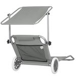 Casa si Gradina - Gradina si terasa - Mobilier exterior - Scaune si sezlonguri gradina - Sezlong pliabil pentru plaja, cu roti, parasolar reglabil si buzunar depozitare, 150x61 cm, 120 kg, gri - Infinity.ro