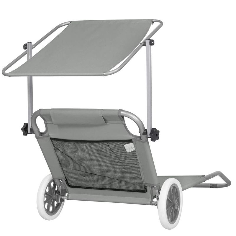 Casa si Gradina - Gradina si terasa - Mobilier exterior - Scaune si sezlonguri gradina - Sezlong pliabil pentru plaja, cu roti, parasolar reglabil si buzunar depozitare, 150x61 cm, 120 kg, gri - Infinity.ro