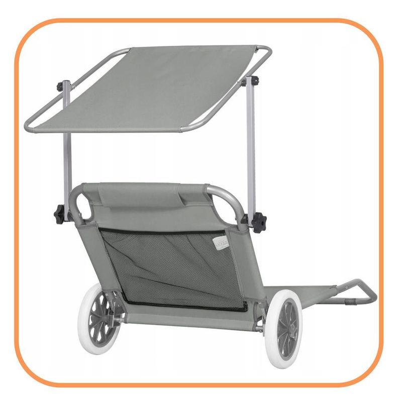 Casa si Gradina - Gradina si terasa - Mobilier exterior - Scaune si sezlonguri gradina - Sezlong pliabil pentru plaja, cu roti, parasolar reglabil si buzunar depozitare, 150x61 cm, 120 kg, gri - Infinity.ro