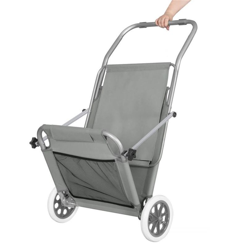 Casa si Gradina - Gradina si terasa - Mobilier exterior - Scaune si sezlonguri gradina - Sezlong pliabil pentru plaja, cu roti, parasolar reglabil si buzunar depozitare, 150x61 cm, 120 kg, gri - Infinity.ro