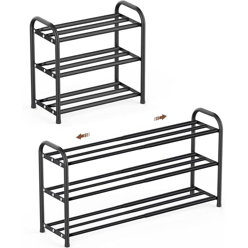 Casa si Gradina - Mobilier - Dulapuri si sifoniere - Dulapuri pantofi - Raft extensibil pentru incaltaminte, 3 niveluri, metal, pana la 12 perechi pantofi, reglabil 25x48x(44-82) cm, negru - Infinity.ro