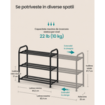 Casa si Gradina - Mobilier - Dulapuri si sifoniere - Dulapuri pantofi - Raft extensibil pentru incaltaminte, 3 niveluri, metal, pana la 12 perechi pantofi, reglabil 25x48x(44-82) cm, negru - Infinity.ro