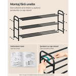 Casa si Gradina - Mobilier - Dulapuri si sifoniere - Dulapuri pantofi - Raft extensibil pentru incaltaminte, 3 niveluri, metal, pana la 12 perechi pantofi, reglabil 25x48x(44-82) cm, negru - Infinity.ro