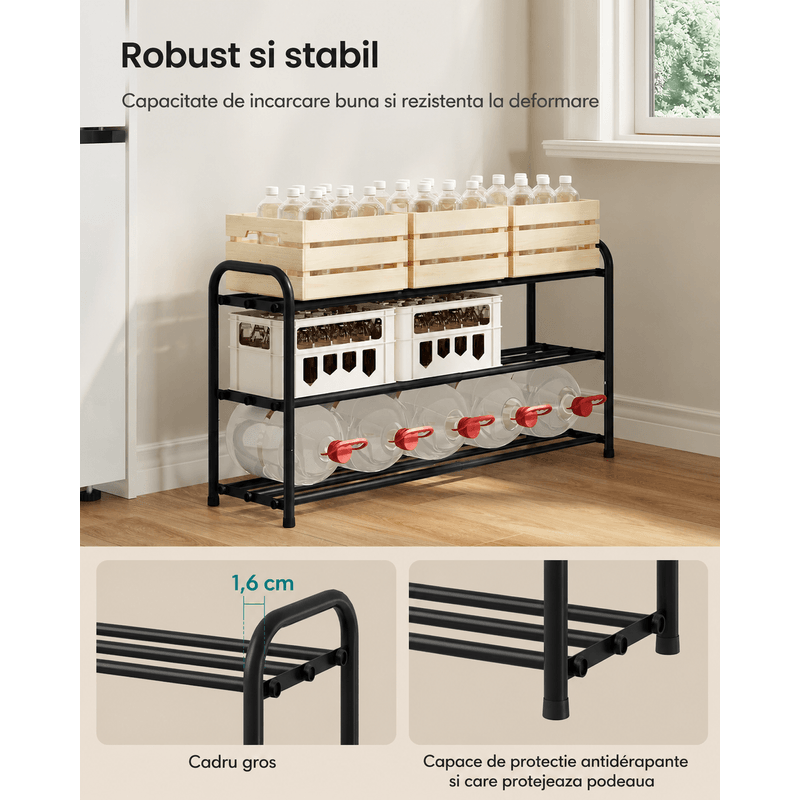 Casa si Gradina - Mobilier - Dulapuri si sifoniere - Dulapuri pantofi - Raft extensibil pentru incaltaminte, 3 niveluri, metal, pana la 12 perechi pantofi, reglabil 25x48x(44-82) cm, negru - Infinity.ro