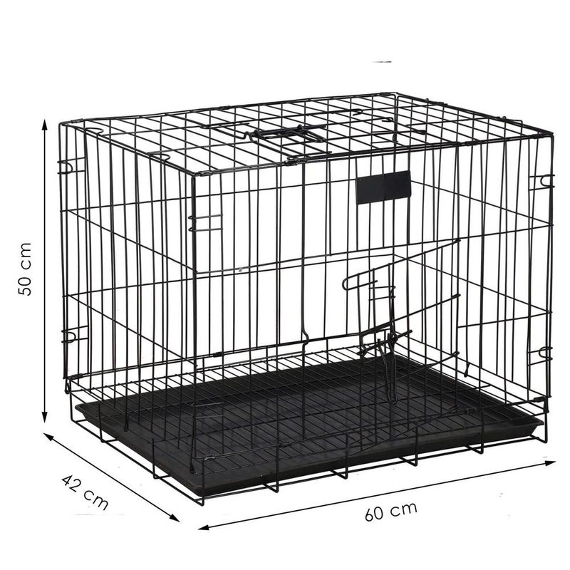 Petshop - Accesorii petshop - Culcusuri si custi - Custi interior si exterior - Cusca pentru animale, 2 usi, Pliabila din metal, L, Negru, 59x50x42 cm - Infinity.ro