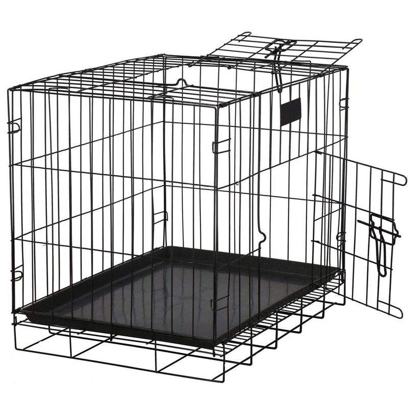 Petshop - Accesorii petshop - Culcusuri si custi - Custi interior si exterior - Cusca pentru animale, 2 usi, Pliabila din metal, L, Negru, 59x50x42 cm - Infinity.ro