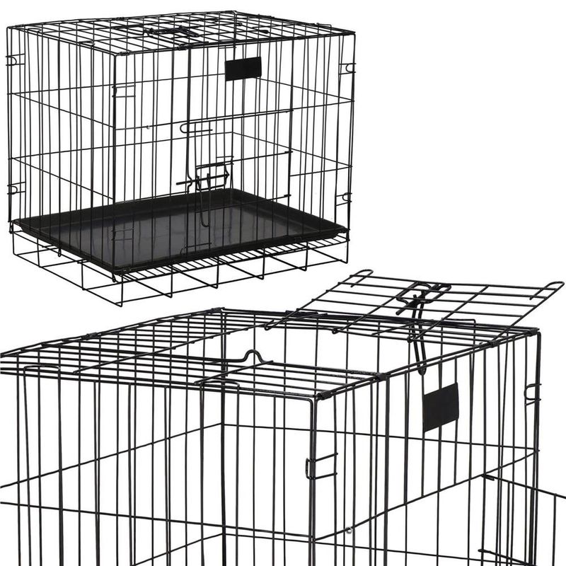 Petshop - Accesorii petshop - Culcusuri si custi - Custi interior si exterior - Cusca pentru animale, 2 usi, Pliabila din metal, L, Negru, 59x50x42 cm - Infinity.ro
