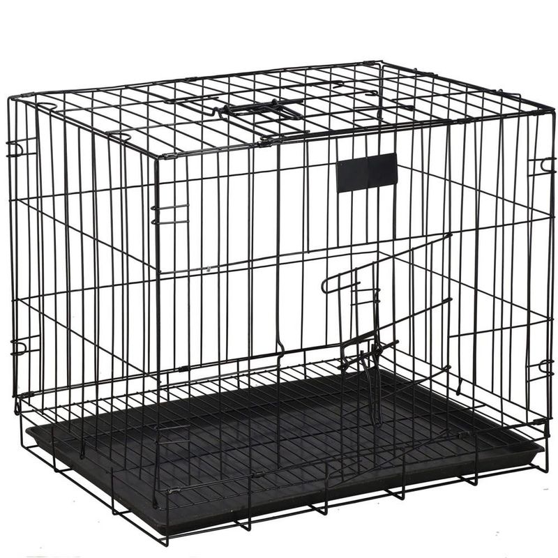 Petshop - Accesorii petshop - Culcusuri si custi - Custi interior si exterior - Cusca pentru animale, 2 usi, Pliabila din metal, L, Negru, 59x50x42 cm - Infinity.ro