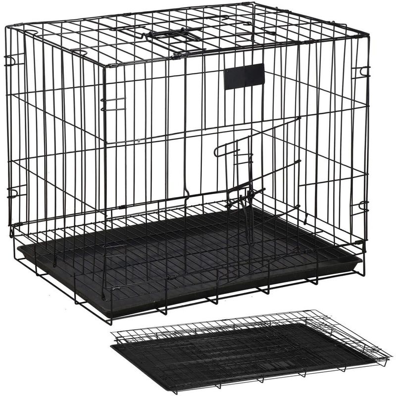 Petshop - Accesorii petshop - Culcusuri si custi - Custi interior si exterior - Cusca pentru animale, 2 usi, Pliabila din metal, L, Negru, 59x50x42 cm - Infinity.ro