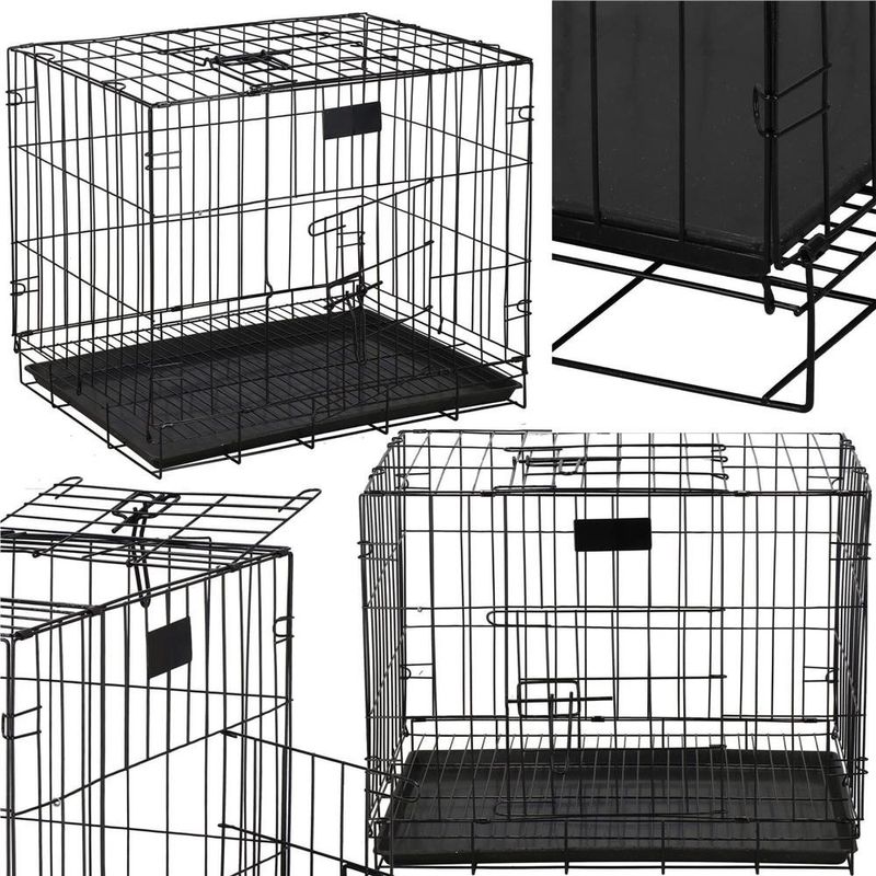 Petshop - Accesorii petshop - Culcusuri si custi - Custi interior si exterior - Cusca pentru animale, 2 usi, Pliabila din metal, L, Negru, 59x50x42 cm - Infinity.ro