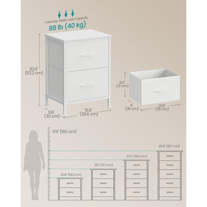 Casa si Gradina - Mobilier - Comode si corpuri - Comode - Comoda mica tip noptiera cu 2 sertare textile, cadru metalic si blat MDF, 40x30x52 cm, alb - Infinity.ro