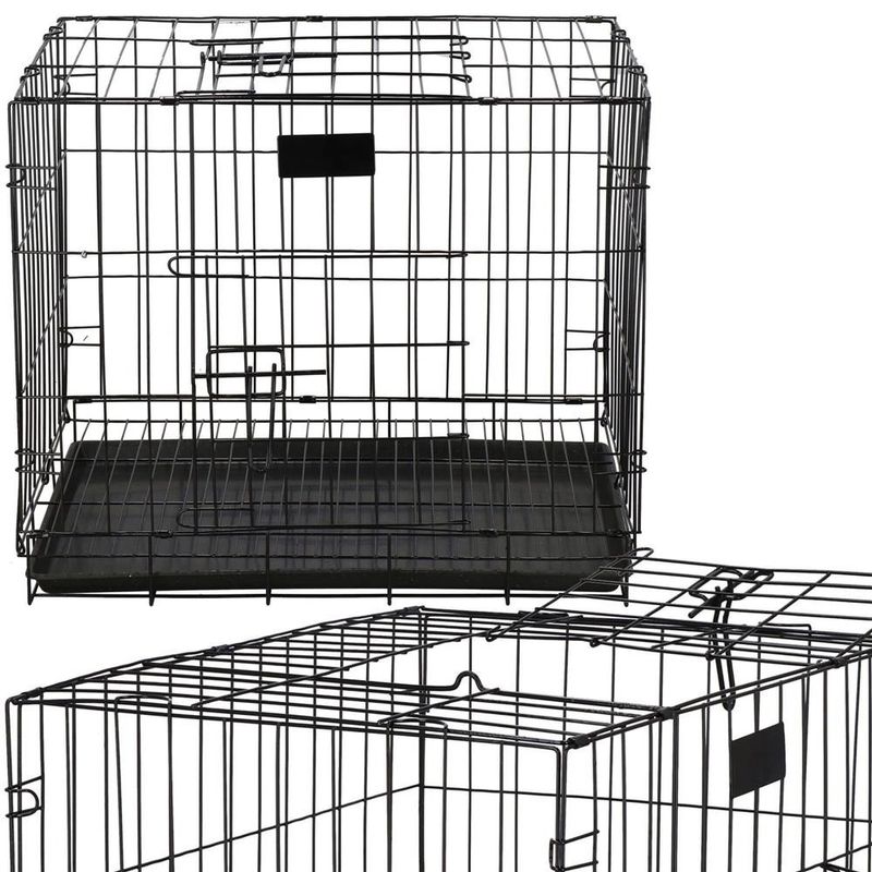 Petshop - Accesorii petshop - Culcusuri si custi - Custi interior si exterior - Cusca pentru animale, 2 usi, Pliabila din metal, L, Negru, 59x50x42 cm - Infinity.ro