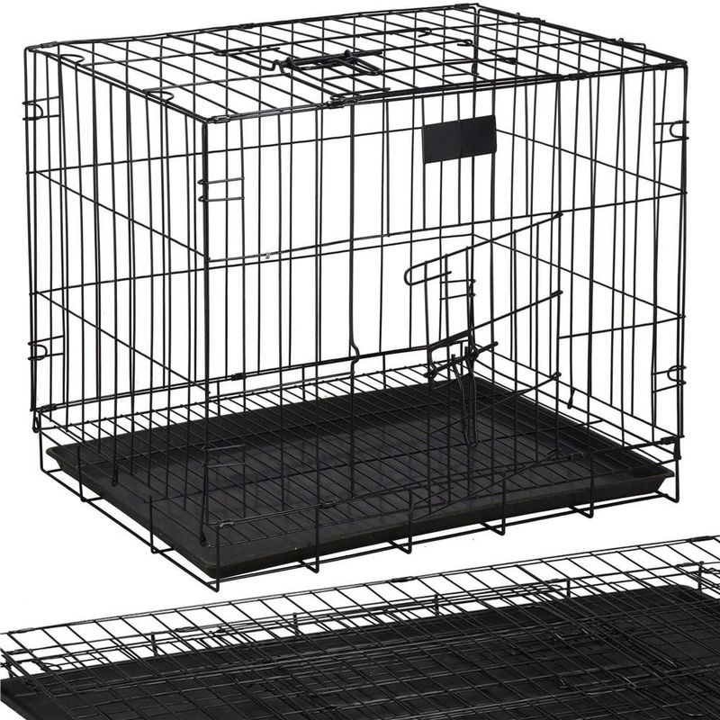 Petshop - Accesorii petshop - Culcusuri si custi - Custi interior si exterior - Cusca pentru animale, 2 usi, Pliabila din metal, L, Negru, 59x50x42 cm - Infinity.ro