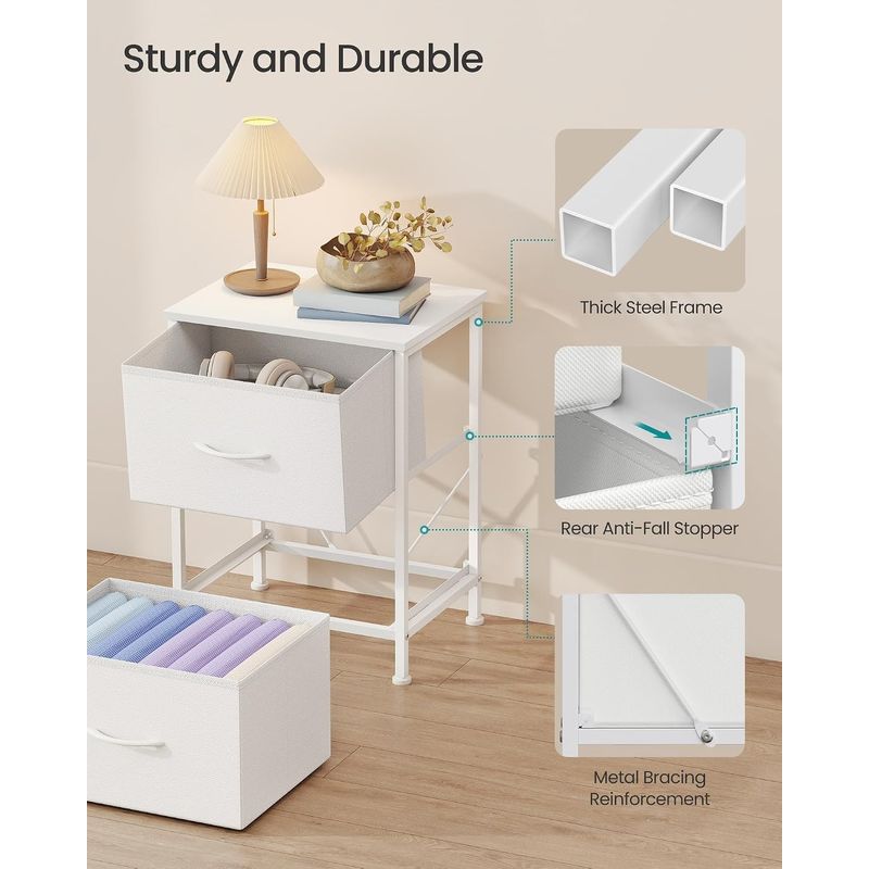 Casa si Gradina - Mobilier - Comode si corpuri - Comode - Comoda mica tip noptiera cu 2 sertare textile, cadru metalic si blat MDF, 40x30x52 cm, alb - Infinity.ro