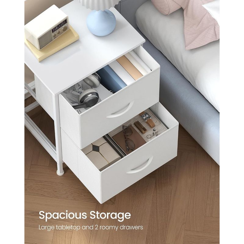 Casa si Gradina - Mobilier - Comode si corpuri - Comode - Comoda mica tip noptiera cu 2 sertare textile, cadru metalic si blat MDF, 40x30x52 cm, alb - Infinity.ro