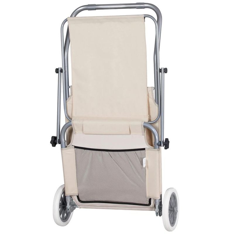 Casa si Gradina - Gradina si terasa - Mobilier exterior - Scaune si sezlonguri gradina - Sezlong pliabil pentru plaja, cu roti, parasolar reglabil si buzunar depozitare, 150x61 cm, 120 kg, bej - Infinity.ro