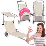 Casa si Gradina - Gradina si terasa - Mobilier exterior - Scaune si sezlonguri gradina - Sezlong pliabil pentru plaja, cu roti, parasolar reglabil si buzunar depozitare, 150x61 cm, 120 kg, bej - Infinity.ro