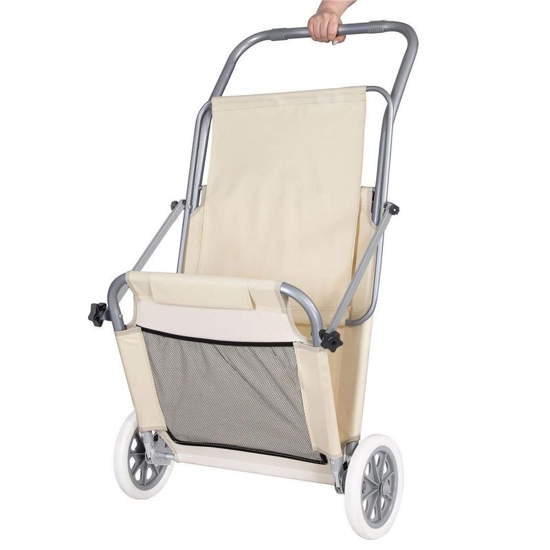 Casa si Gradina - Gradina si terasa - Mobilier exterior - Scaune si sezlonguri gradina - Sezlong pliabil pentru plaja, cu roti, parasolar reglabil si buzunar depozitare, 150x61 cm, 120 kg, bej - Infinity.ro