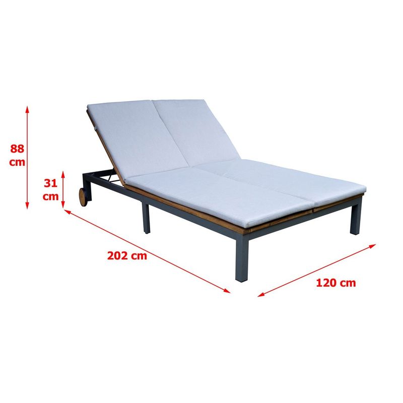 Casa si Gradina - Gradina si terasa - Mobilier exterior - Scaune si sezlonguri gradina - Sezlong dublu de gradina cu roti, din lemn de acacia, 202x120x31 cm, maro - Infinity.ro
