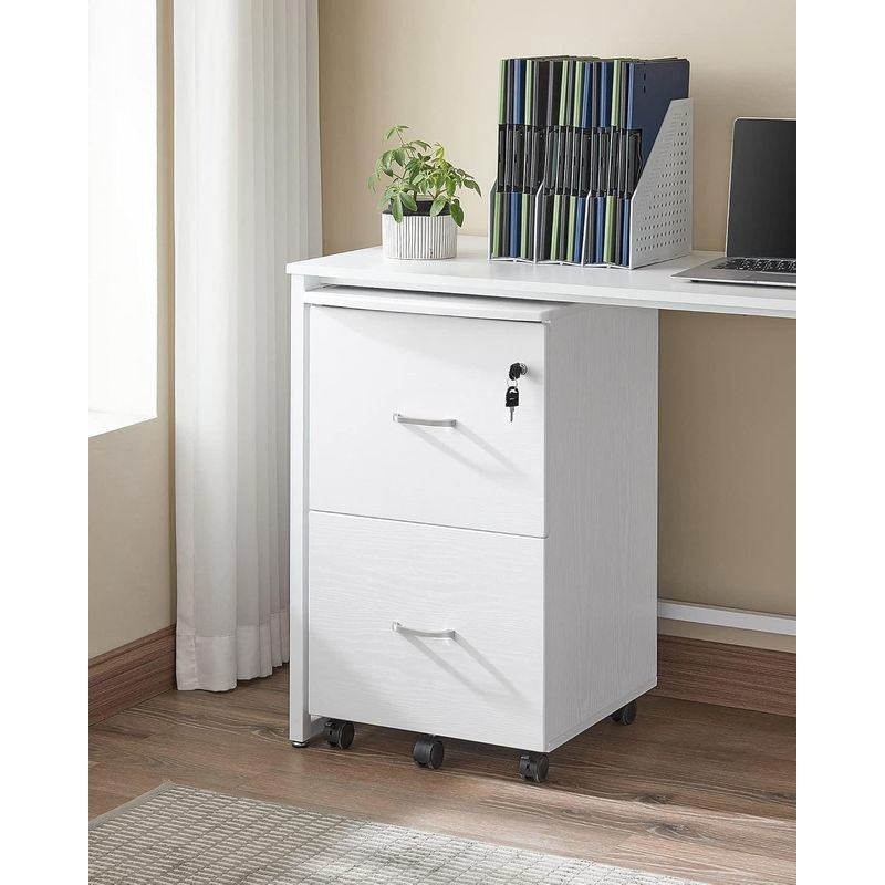 Casa si Gradina - Mobilier - Mese si birouri - Birouri - Dulap mobil pentru dosare cu 2 sertare, incuietoare si roti, suport imprimanta, 43x45x72 cm, alb - Infinity.ro