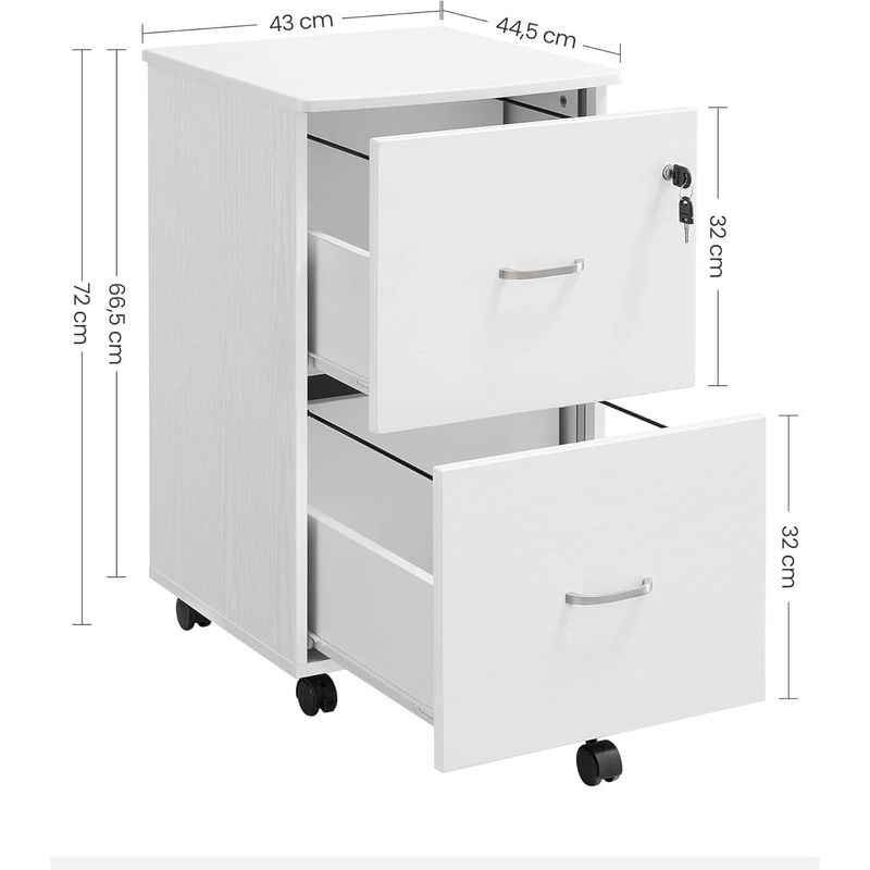 Casa si Gradina - Mobilier - Mese si birouri - Birouri - Dulap mobil pentru dosare cu 2 sertare, incuietoare si roti, suport imprimanta, 43x45x72 cm, alb - Infinity.ro