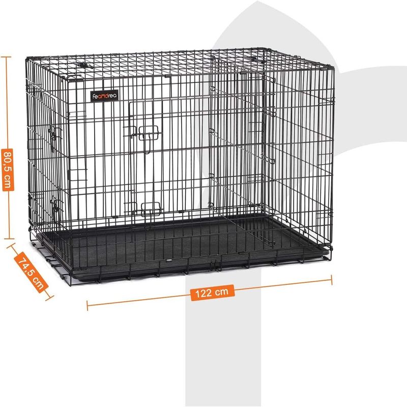 Petshop - Accesorii petshop - Culcusuri si custi - Custi interior si exterior - Cusca pentru animale, 2 usi, perete separator, pliabila din metal, XXL, 122x75x81cm, negru - Infinity.ro