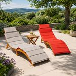 Casa si Gradina - Gradina si terasa - Mobilier exterior - Scaune si sezlonguri gradina - Set 2 sezlonguri pliabile cu masa, perne reversibile de culoare rosu sau gri, lemn de salcam, 180x54x63 cm, maro - Infinity.ro