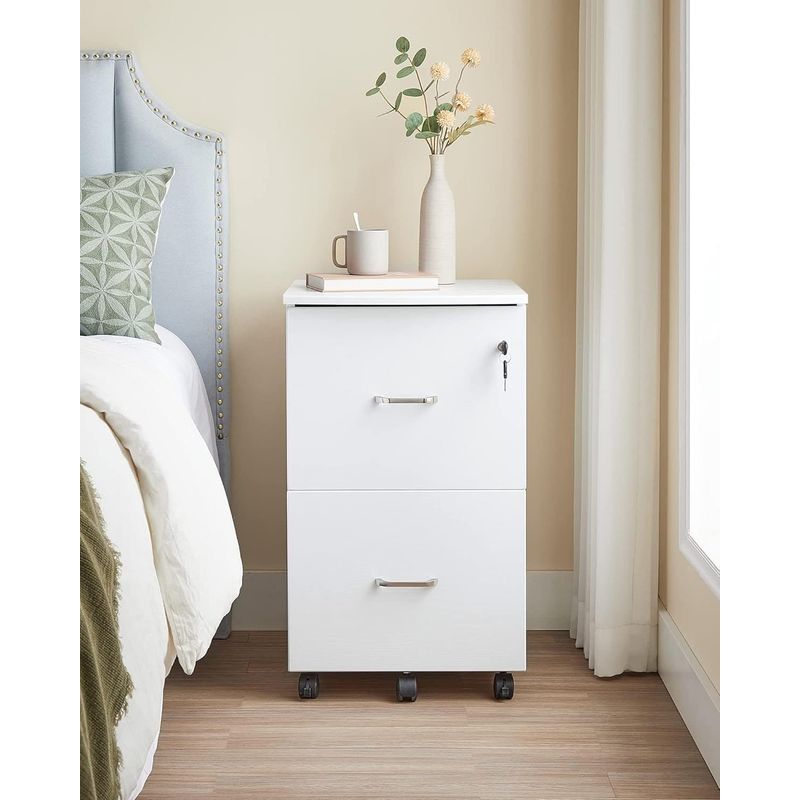 Casa si Gradina - Mobilier - Mese si birouri - Birouri - Dulap mobil pentru dosare cu 2 sertare, incuietoare si roti, suport imprimanta, 43x45x72 cm, alb - Infinity.ro