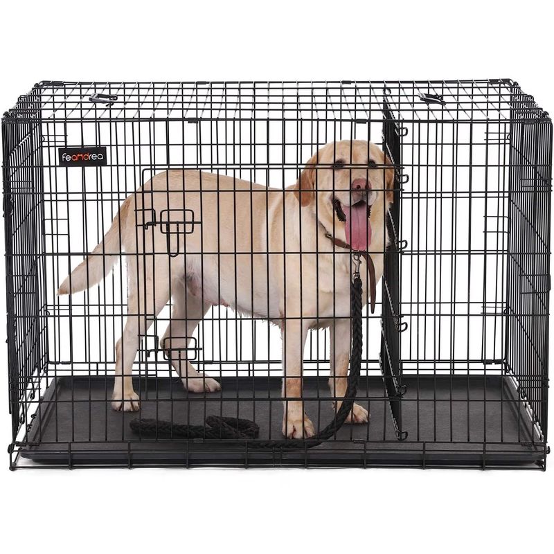 Petshop - Accesorii petshop - Culcusuri si custi - Custi interior si exterior - Cusca pentru animale, 2 usi, perete separator, pliabila din metal, XXL, 122x75x81cm, negru - Infinity.ro