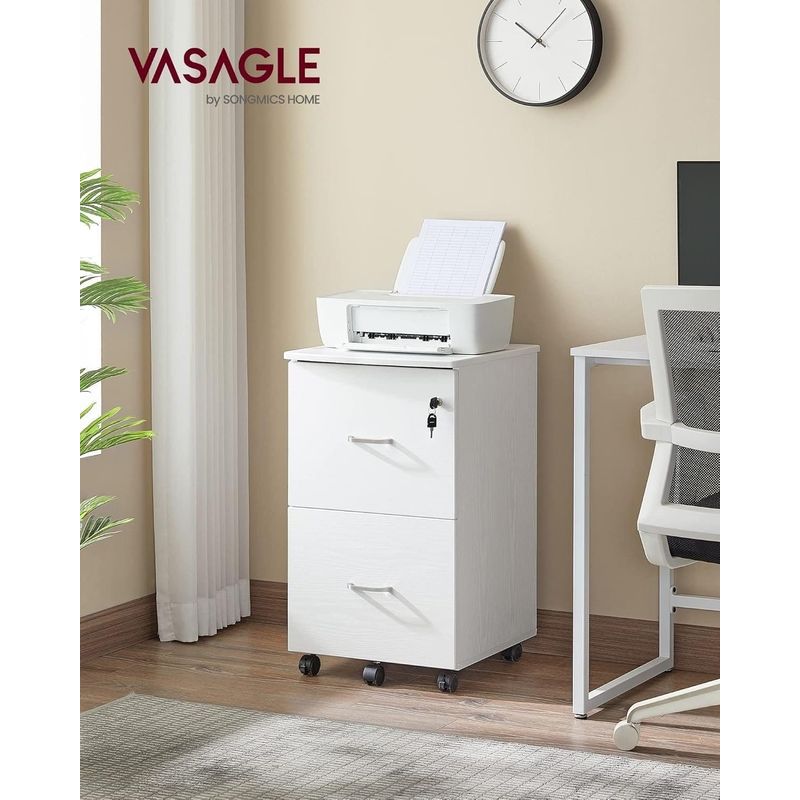 Casa si Gradina - Mobilier - Mese si birouri - Birouri - Dulap mobil pentru dosare cu 2 sertare, incuietoare si roti, suport imprimanta, 43x45x72 cm, alb - Infinity.ro