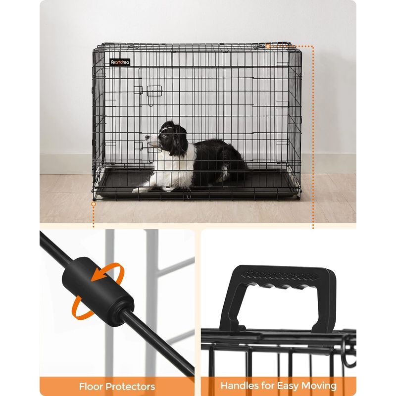 Petshop - Accesorii petshop - Culcusuri si custi - Custi interior si exterior - Cusca pliabila animale XL 2 usi metal, tava detasabila, incuietori duble L, 107x70x78 cm, negru - Infinity.ro