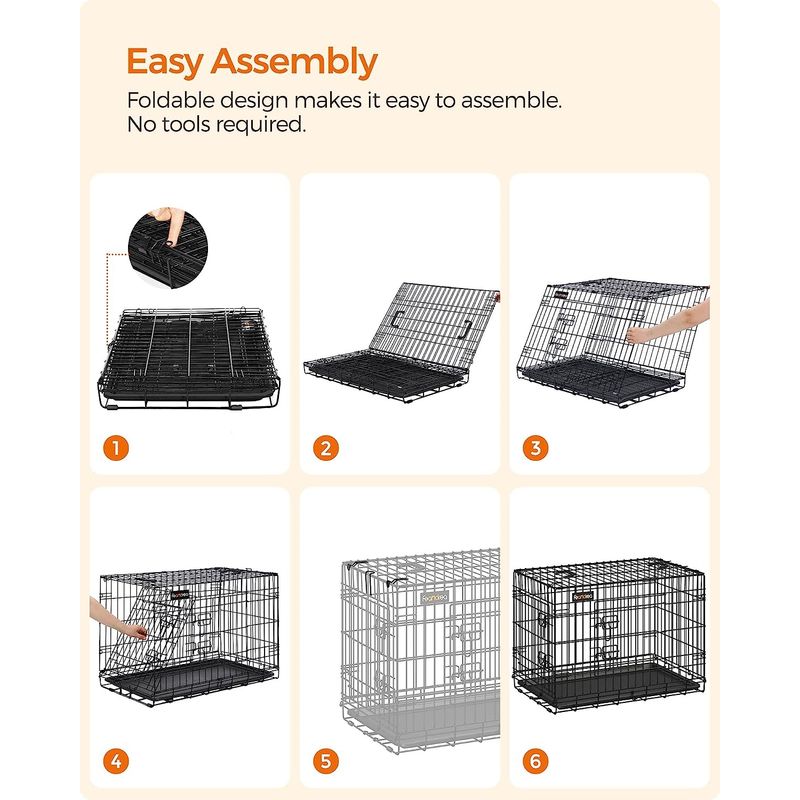 Petshop - Accesorii petshop - Culcusuri si custi - Custi interior si exterior - Cusca pliabila animale XL 2 usi metal, tava detasabila, incuietori duble L, 107x70x78 cm, negru - Infinity.ro