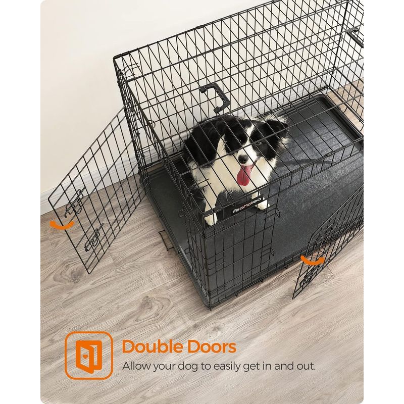Petshop - Accesorii petshop - Culcusuri si custi - Custi interior si exterior - Cusca pliabila animale XL 2 usi metal, tava detasabila, incuietori duble L, 107x70x78 cm, negru - Infinity.ro