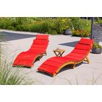 Casa si Gradina - Gradina si terasa - Mobilier exterior - Scaune si sezlonguri gradina - Set 2 sezlonguri pliabile cu masa, perne reversibile de culoare rosu sau gri, lemn de salcam, 180x54x63 cm, maro - Infinity.ro