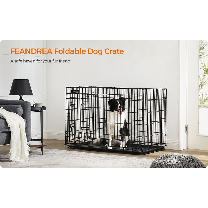 Petshop - Accesorii petshop - Culcusuri si custi - Custi interior si exterior - Cusca pliabila animale XL 2 usi metal, tava detasabila, incuietori duble L, 107x70x78 cm, negru - Infinity.ro
