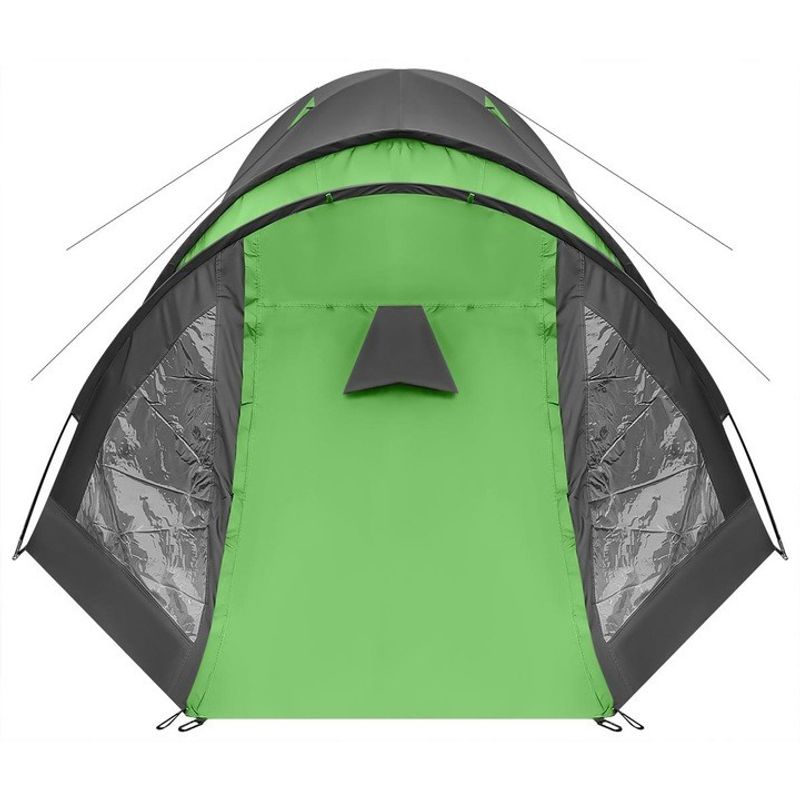 Sport si Outdoor - Camping - Corturi camping - Cort camping 4 persoane cu antreu, impermeabil 3000 mm, 450x210x150 cm, negru si verde - Infinity.ro